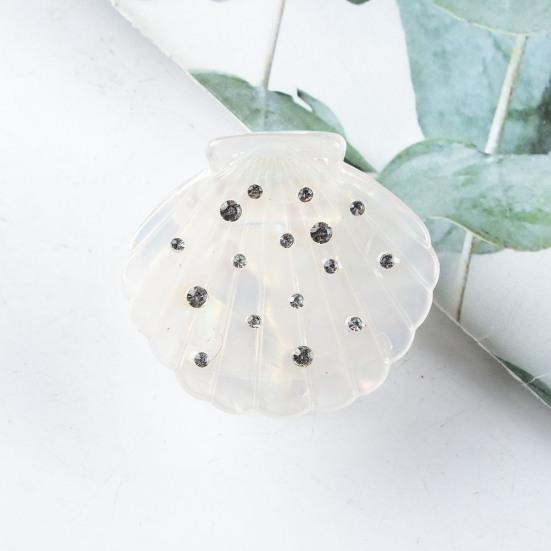 Hair Claw Shell Shape Rhinestones Inlaid Hair Clip Anti-slip Teeth Strong Grip Acrylic Small Hair Clip Styling Hair Accessory