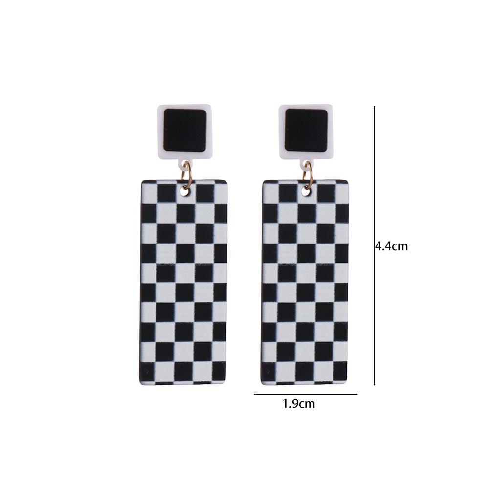 Korean Style Black White Plaid Dangle Earrings Women Earrings Ear Studs Checkerboard Earrings
