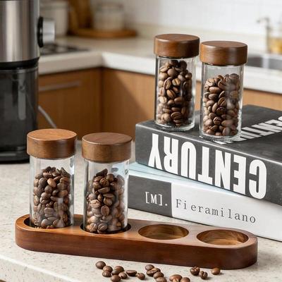 Acacia Wood Lid Glass Seasoning Jar Set - 4-Piece BBQ & Picnic Kit