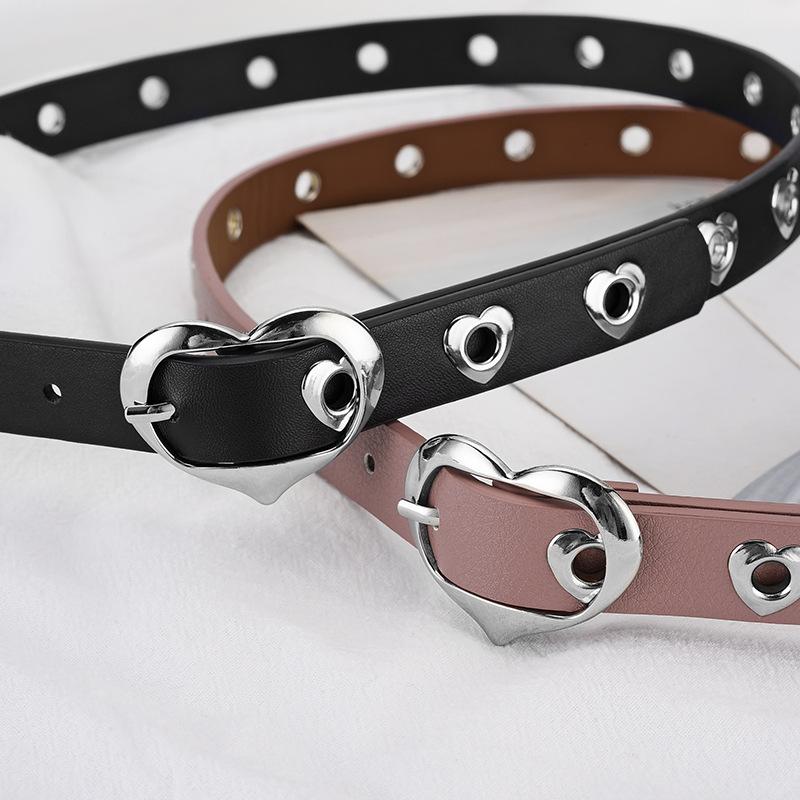 Children'S Belt Heart-Shaped Gas-Eyed Boy Thin Belt Girl Universal Jeans Black