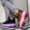 2025 Spring and Autumn New Children's Charging Light Shoes Sports Skates Runaway Shoes Four-wheel Pulley Shoes Button Sports Shoes