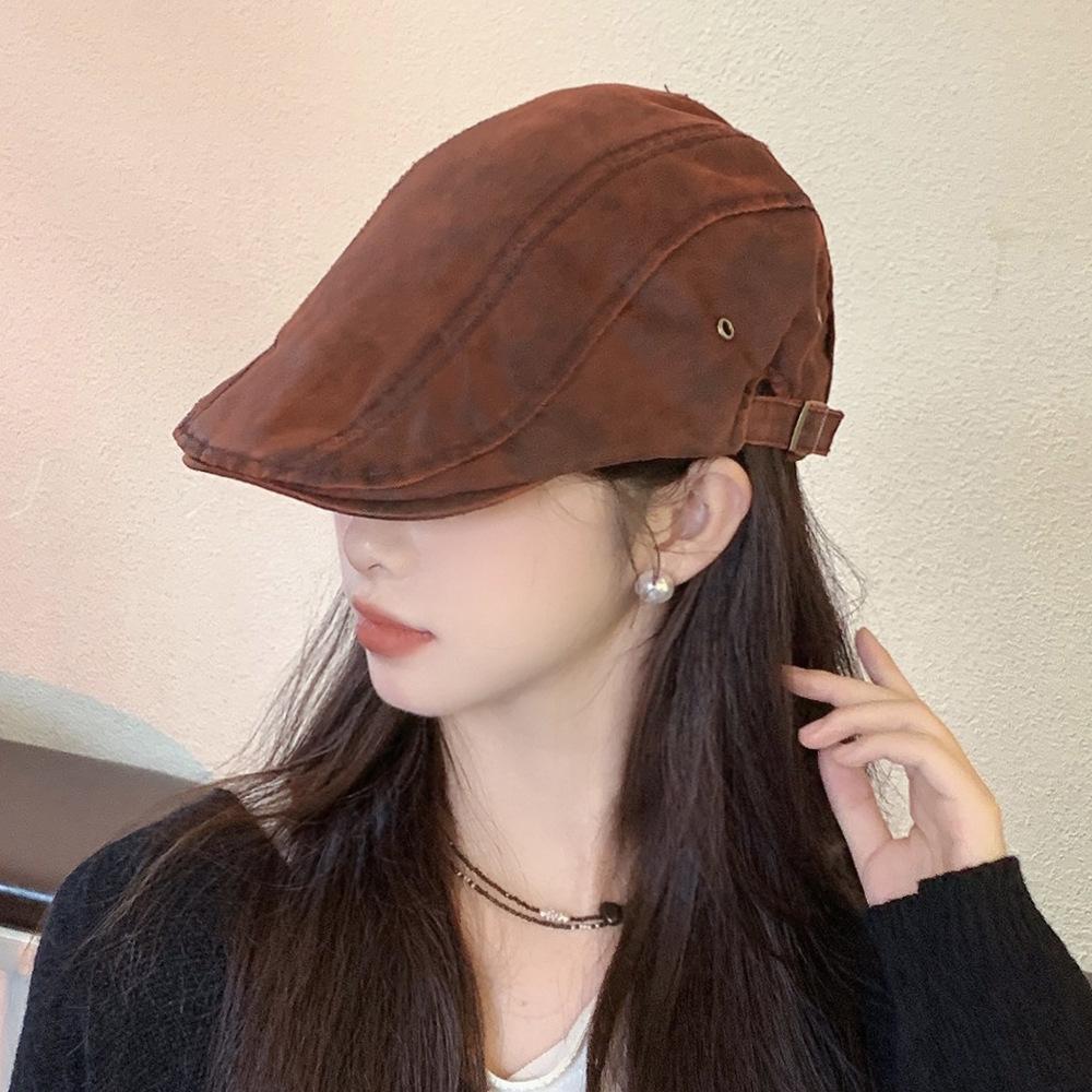 

Берет осень и зима Do Old Forward Cap Rub Color Stitching Retro Front Cap Женская трендовая модная кепка с язычком утки M（56-58cm） красный