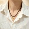 Vintage Tea-Toned Faceted Crystal Necklace with Gold Coin Pendant, Ideal for Everyday Wear
