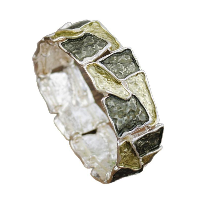 New Enamel Irregular Square Elastic Bracelet, Women's Exaggerated Creative Square Geometric Elastic Bracelet