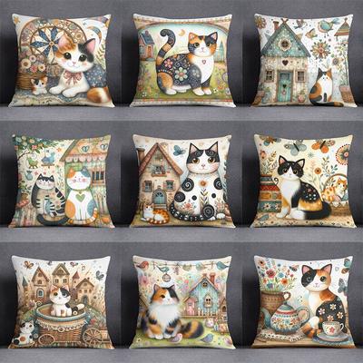 Cartoon Cat Ke Dismantling and Washing Office Pillowcase, Sofa Cushion, Living Room Bedroom Square Pillow Cover