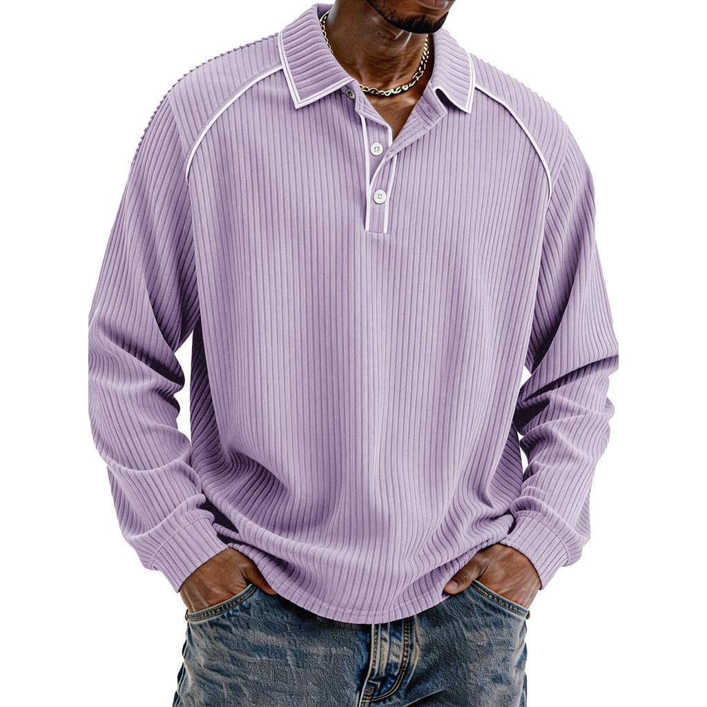 Men's Single-Breasted Lapel Long-Sleeved Casual Comfortable Long-Sleeved Top