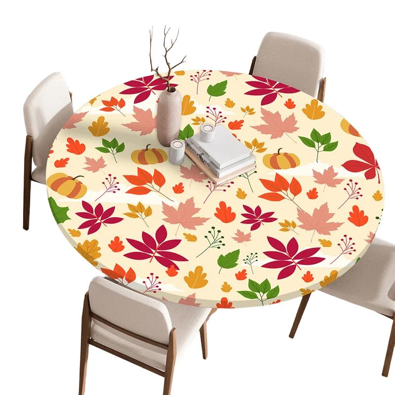 Round Table Cover for Kitchen Dining Table Waterproof Stretchable Tablecloth Stain-Resistant Round Table Mat Wedding Party Home