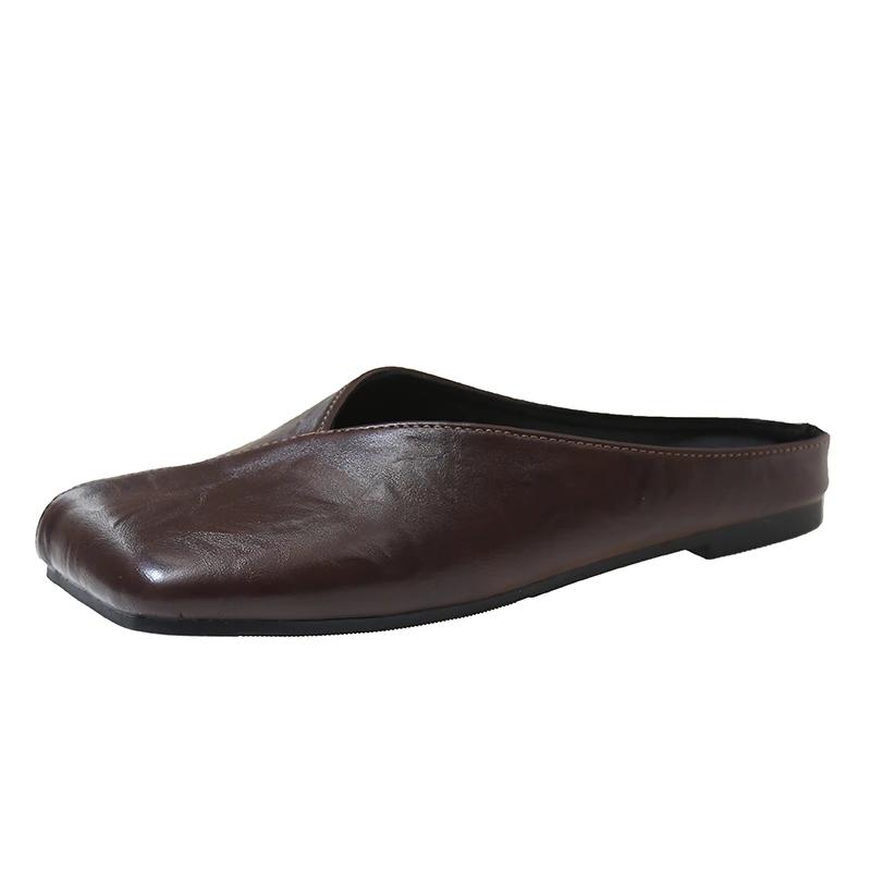 

Мода Модные слипоны для женщин квадратный носок большой размер 42 плоские женские туфли легкие весенние повседневные уличные модные гладкие новые мюли 42 темно-коричневого