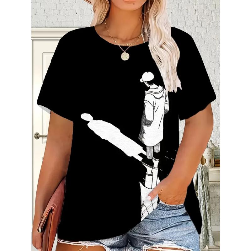Fashion Women's Crew Neck Short Sleeve 3D Casual Color Printing Casual Short Sleeve Crew Neck T-Shirt