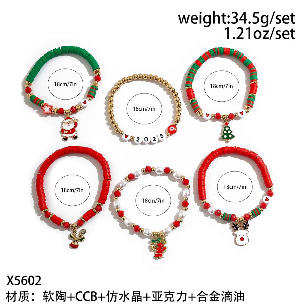 Christmas Soft Pottery Beaded Bracelet Set, Creative Holiday Gift Snowman Elk Alphabet Bracelet