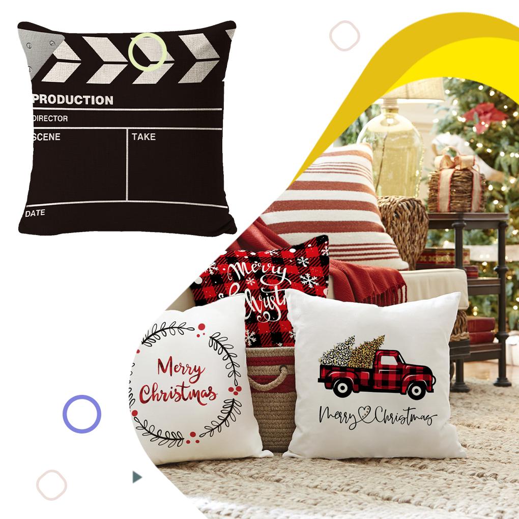 Cinema Pattern Letters Cushion Cover Easy To And Clean Premium Linen Home Decoration Cushion Cover
