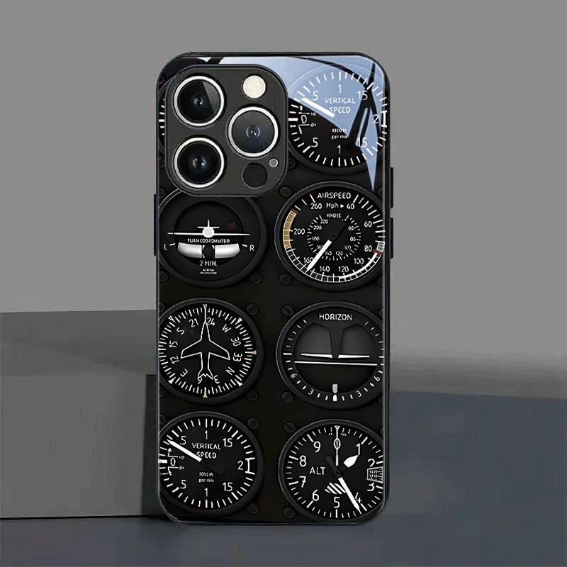 Aviation Instrument Pattern Tempered Glass Phone Case For iPhone 17 Pro Max 11 12 13 14 15 16 Pro 17 Air 7 8 Plus XS X XR Cover