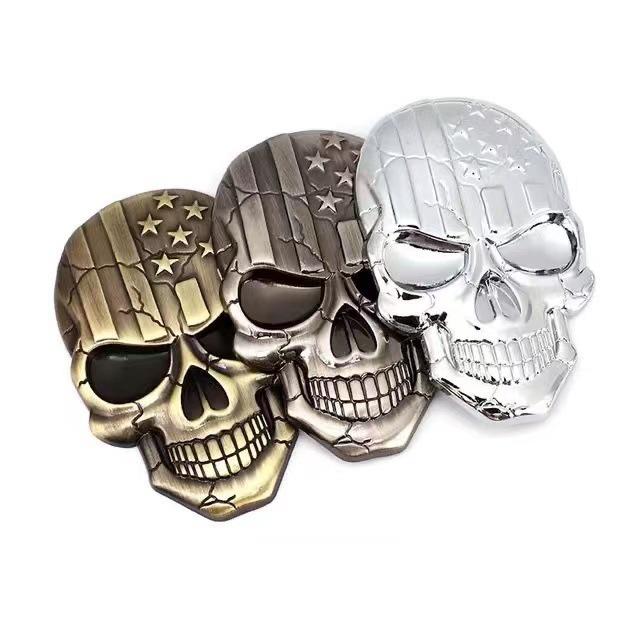3D American Flag Skull Crossbones Metal Car Emblem Sticker