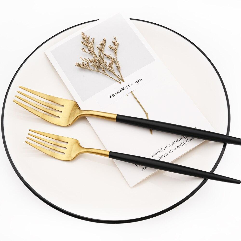 11 Pcs Black Gold Stainless Steel Tableware Cutlery Set 304 Spoon Knife Fork Flatware Set Silverware Kitchen Home Dinnerware Set