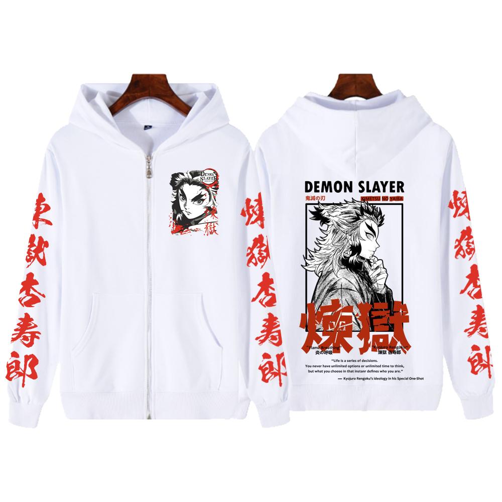 Anime Demon Slayer Kyojuro Rengoku Kapuzenpullover mit Reißverschluss Lässiger Kapuzenpullover mit Reißverschluss Sweatshirt Unisex