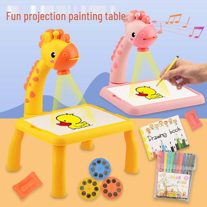 Kids' Magnetic Projection & Drawing Table with Building Blocks - Early Education & Science Learning Toy
