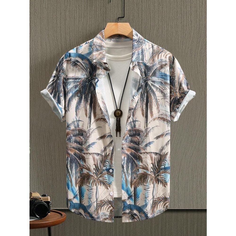 Camicia Hawaiana Morbida da Uomo Estiva con Stampe Vivaci di Foglie della Giungla e Fiori Esotici Collo a Revers Bottoni Top Abbigliamento Unisex Oversize