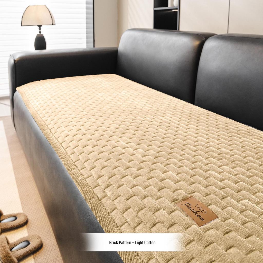 Creme-farbene kurzflorige rutschfeste Sofakissenhülle - Verdickte einteilige für Herbst/Winter 2026