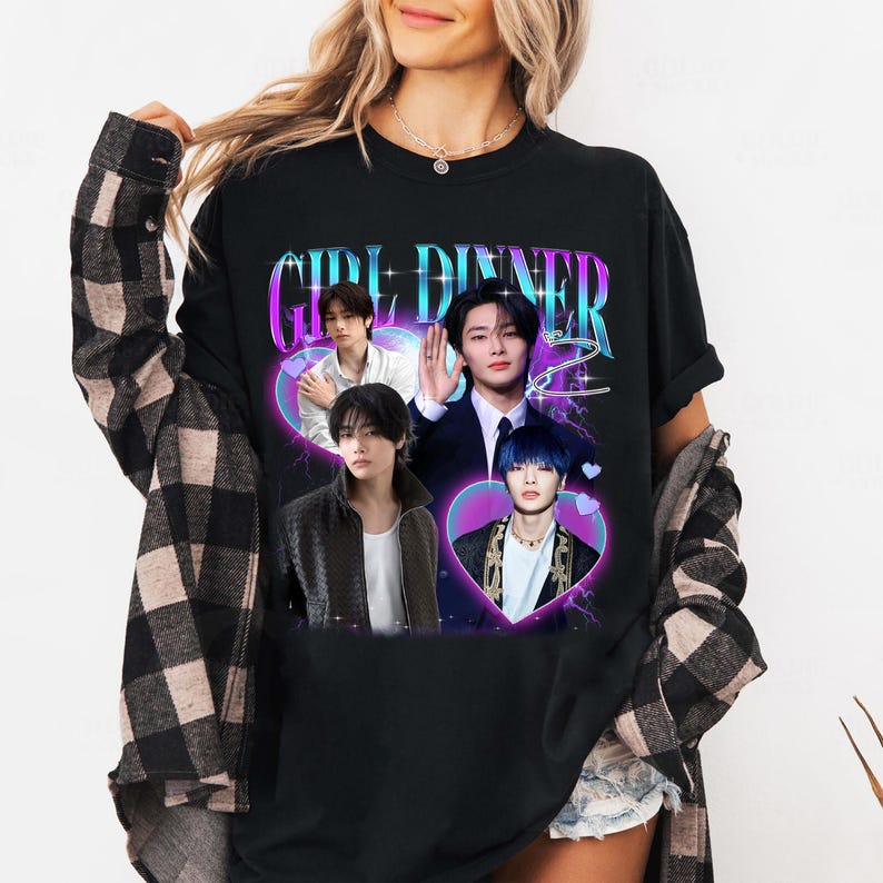 Tricou Girl Dinner I.N Stray Kids, Tricou Omagiu Vintage pentru Fani Bărbați Femei Hip Hop Streetwear Tricou Supradimensionat Mânecă Scurtă Îmbrăcăminte Casual