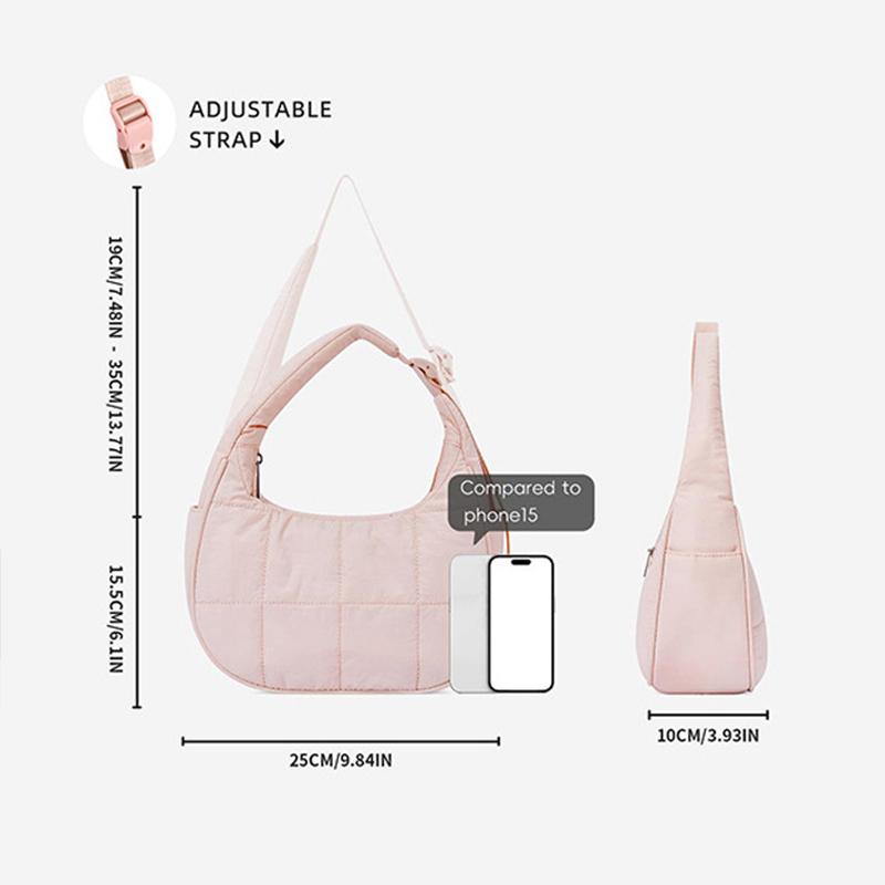 Puffer Crescent Bag for Women Quilted Shoulder Bag Adjustable Strap Shoulder Bag Nylon Work Travel Hobo Bags KTY