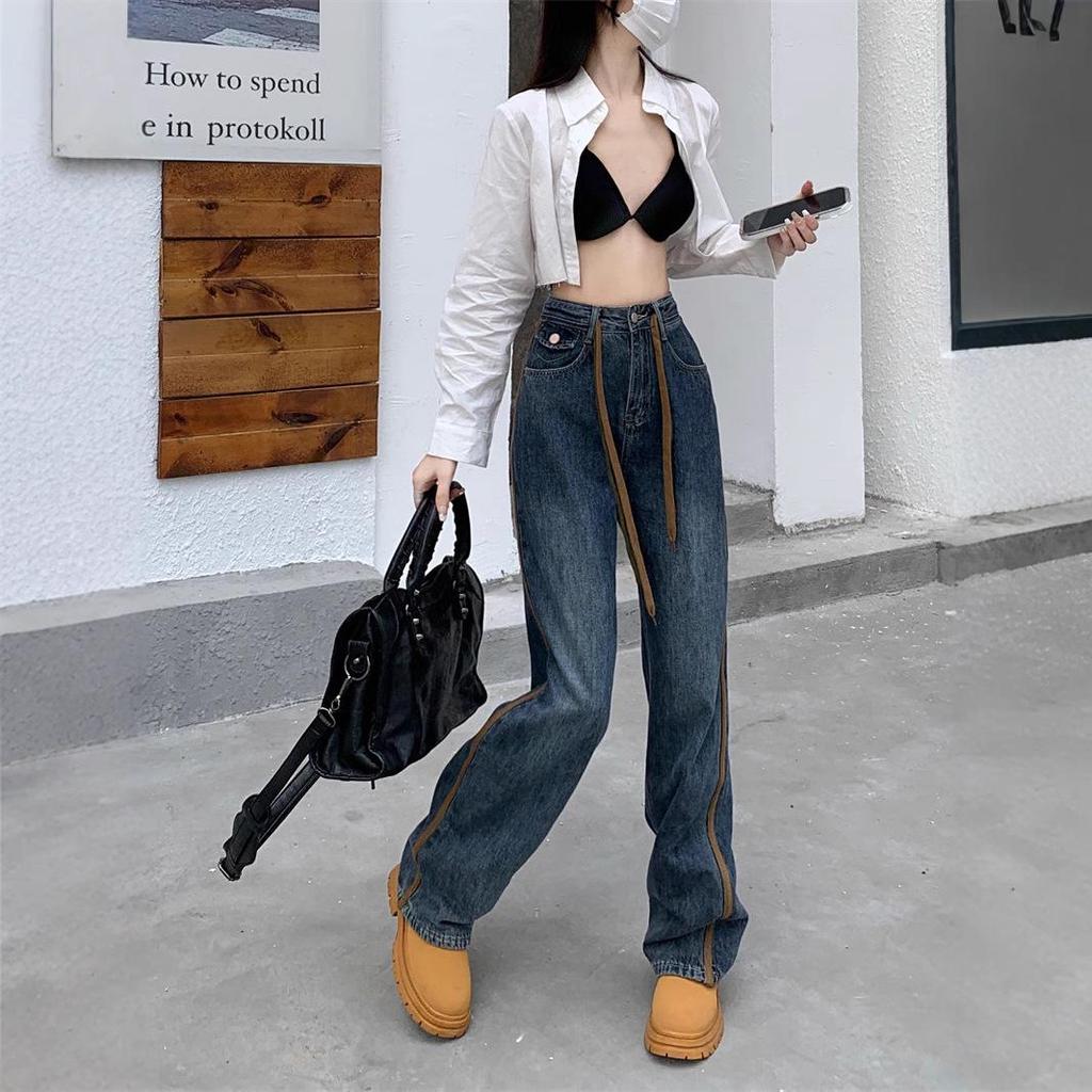 Women's Vintage Washed High-Street Wide-Leg Trousers
