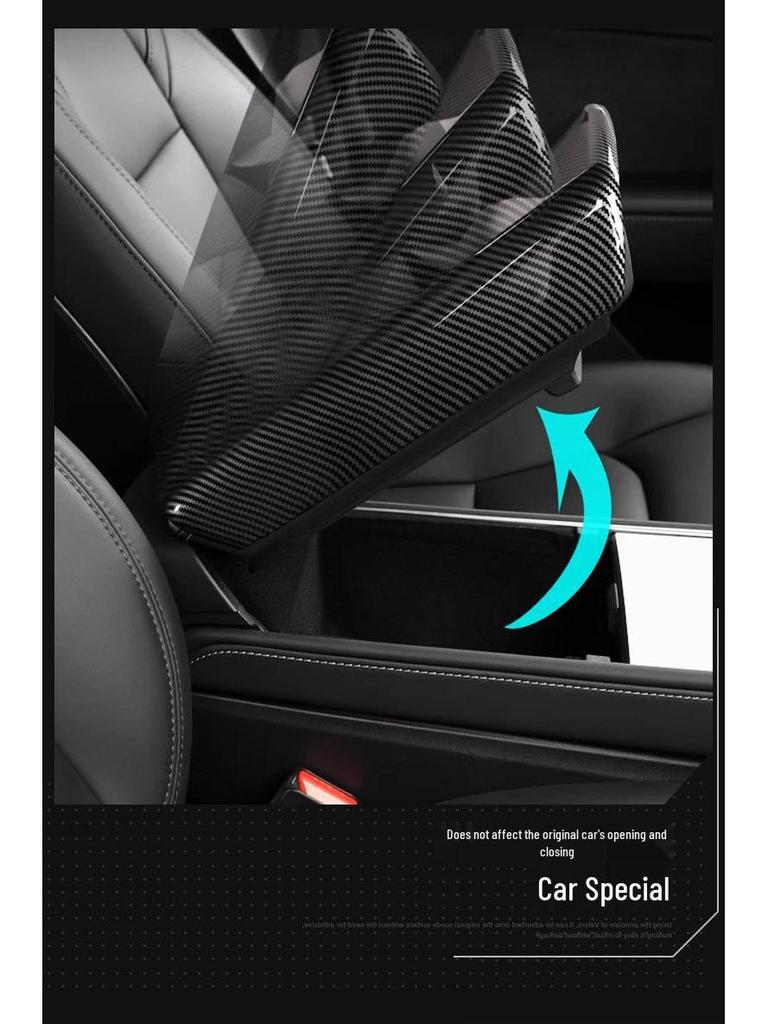 Tesla Model 3/Y Carbon Fiber Armrest Box Cover & Air Vent Protector.