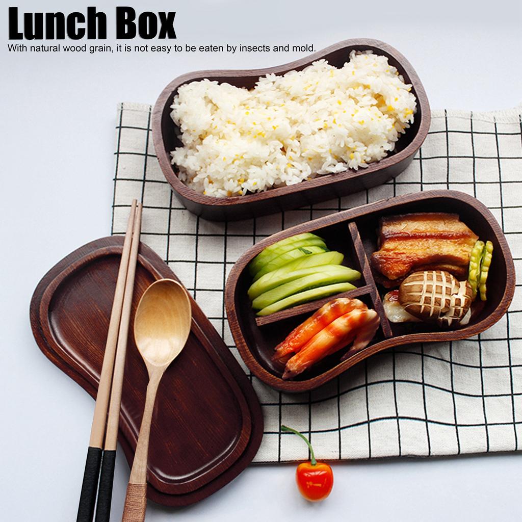 Portable Lunch Box Set Japanese Wooden Food Storage Container for Home Picnic 17x9cm