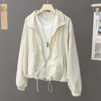 Damen Stehkragen Sommer Sonnenschutz Kleidung Langarm Dünne Jacke Mantel Atmungsaktiv Lässig Locker Leicht Outdoor-Bekleidung