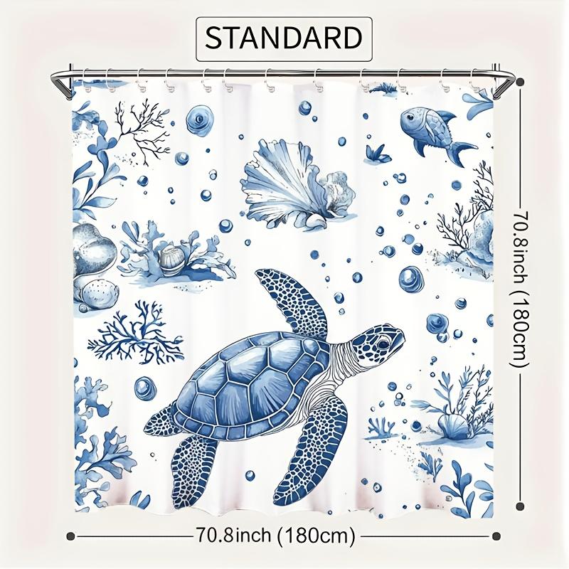 1pc Ocean-Themed Shower Curtain with Turtle Design, 70.8x70.8 Inch, Durable Polyester, Easy to Clean, Includes 12 Hooks - Ideal
