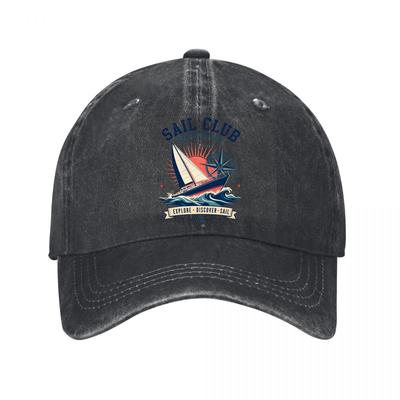 Retro Coastal Sail Adventure Emblem Washed Baseball Cap Outdoor For Womens Unisex FeUnisex Dad Hat