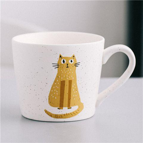 Japanese Minimalist Hand Drawn Animal Ceramic Mug 330ml Speckled Glaze Porcelain Coffee Milk Cup Microwave Safe Couple Breakfast