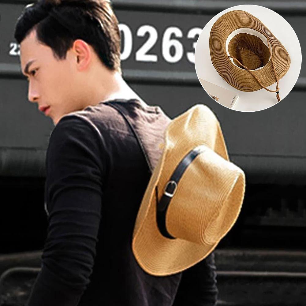 

Wide Brim Jazz Hat UV Protection Straw Cap Summer Sun Hat Men Women жовтий