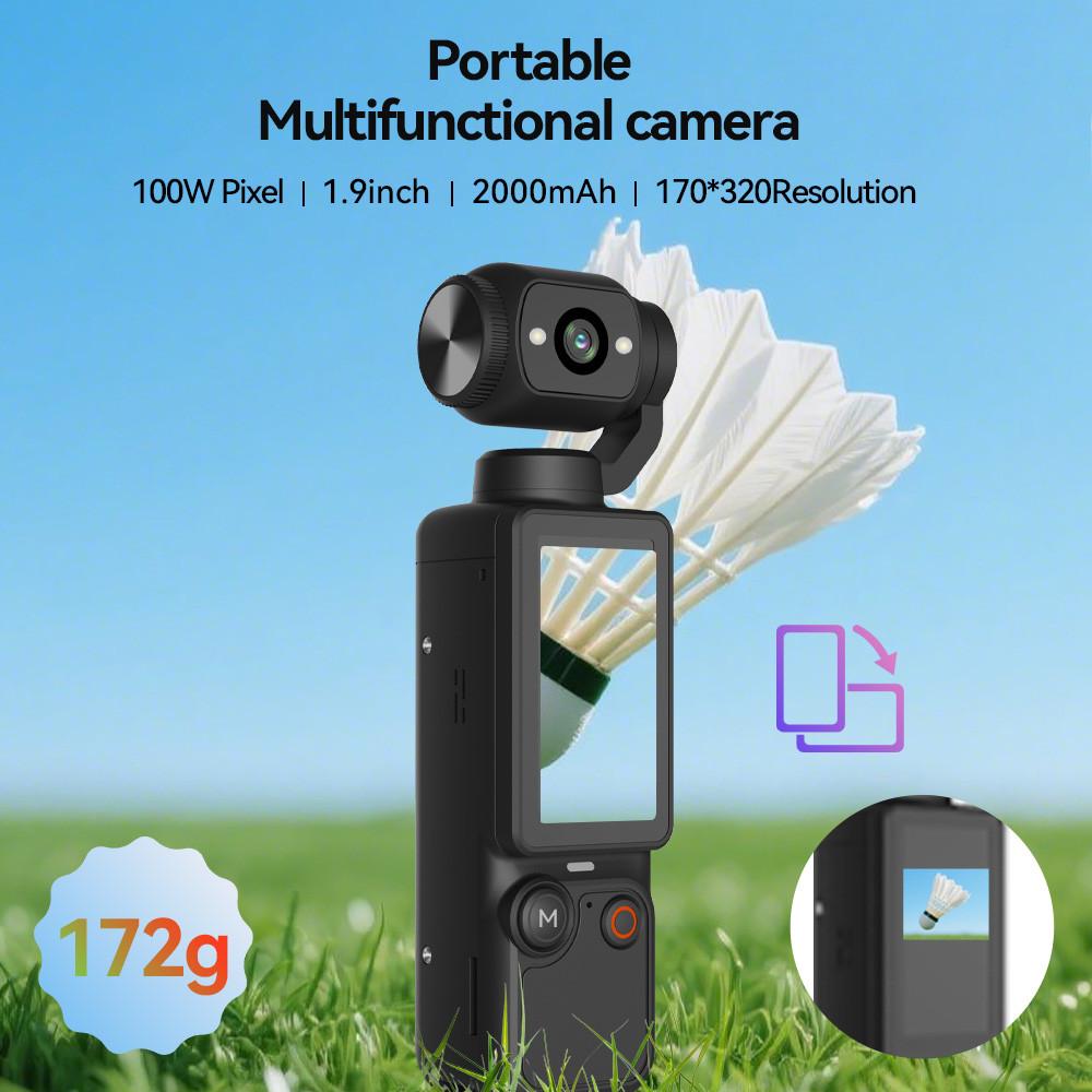 2.5K Handheld Action Camera & Fill Light Pocket Camera For Vlogging & Motorcycle AF Focusing With Built-In Fill Light 180° Rotating Lens