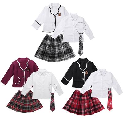 Mädchen Schuluniform Kinder Britischer Stil Japanisches Anime Outfit Langarmmantel mit Hemd Krawatte Minirock 4-teiliges Set