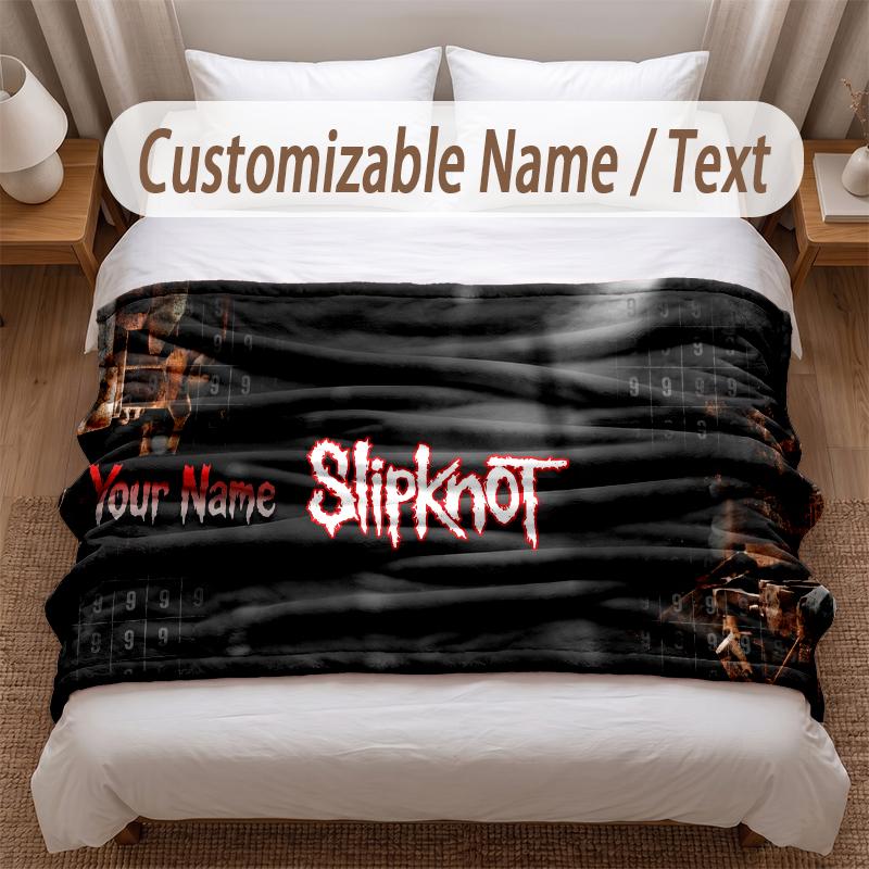 Slipknot Printed Flannel Blanket Custom Name Text Soft Warm Throw For Bedroom Holiday Gift