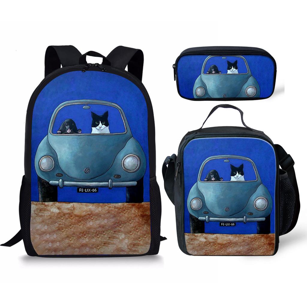 Klassisch Beliebt Neuheit Seltsam Lustig Auto 3D Druck 3 Stück/Set Pupille Schultaschen Laptop Tagesrucksack Rucksack Lunchtasche Federmäppchen