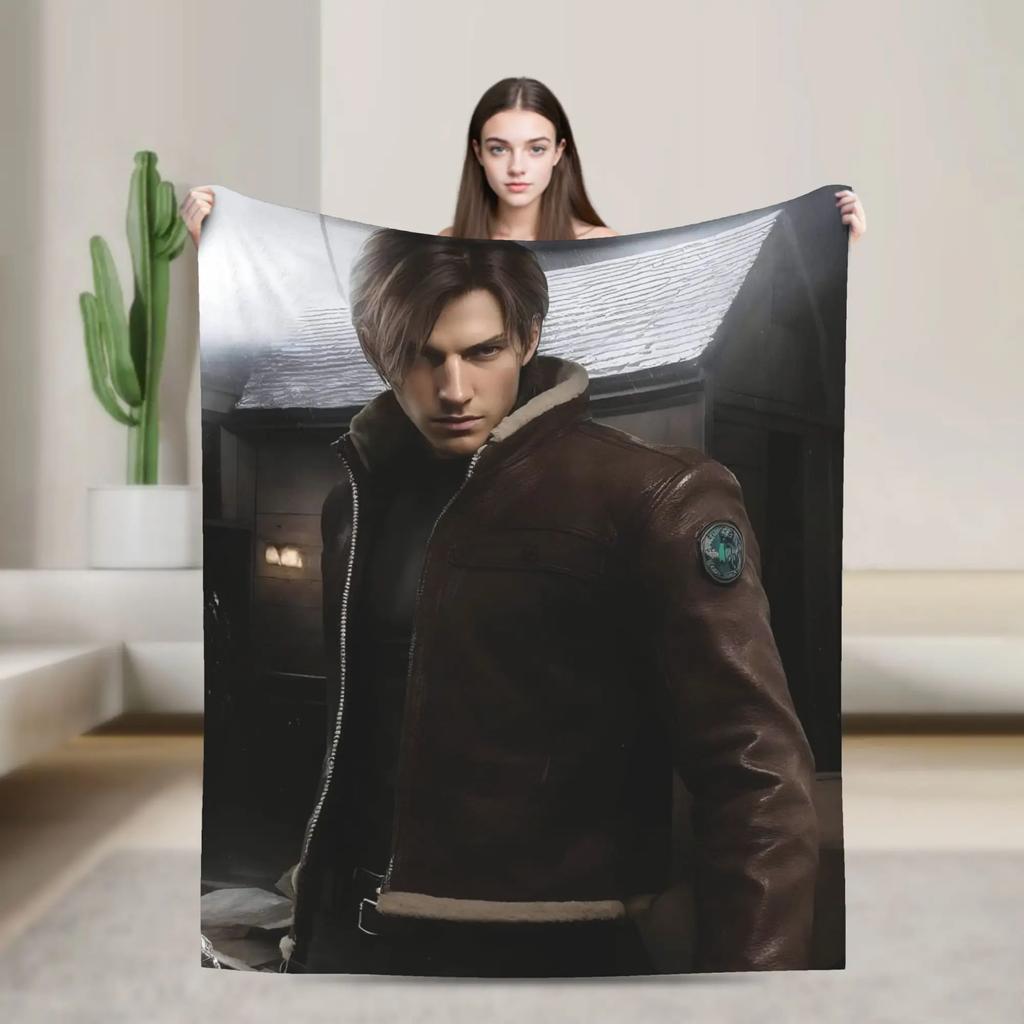 Leon Kennedy Resident Evil Flannel Blanket Winter Super Warm Throw for Kids Couch Chair Bed Cover Funny Design
