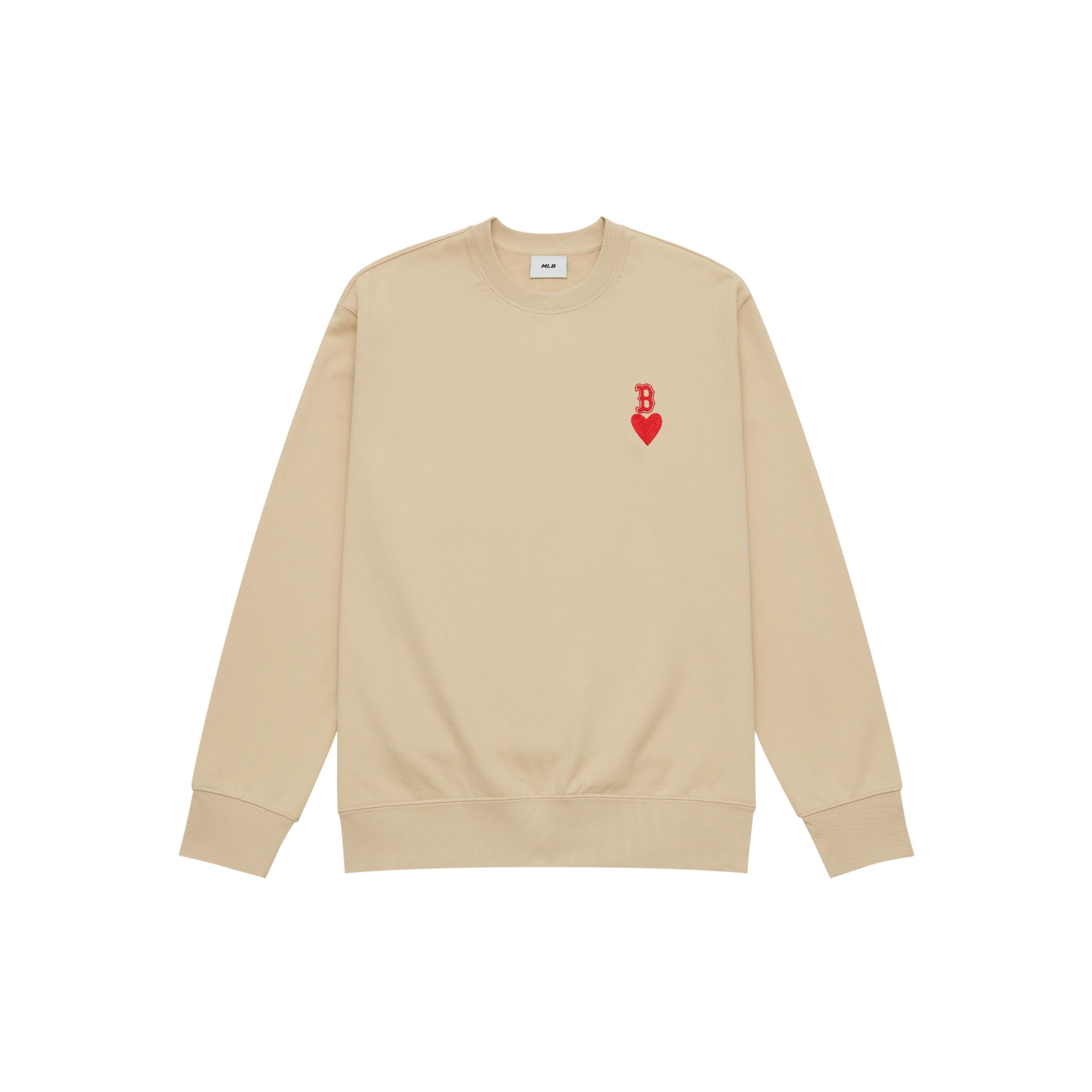 

New MLB Boston Red Sox Heart Collection 24FW Early Autumn Pullover Crew Neck Sweatshirt Unisex Beige 3AMTH9144-43BGL M