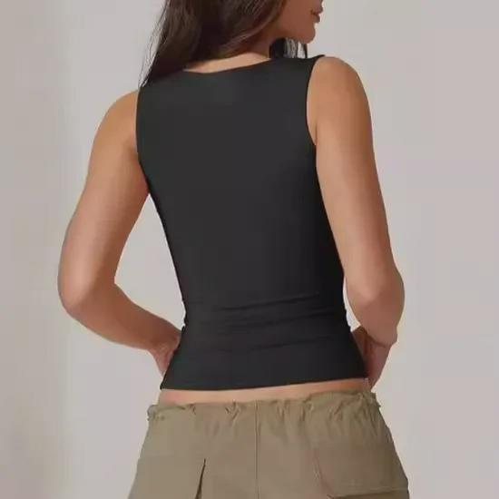 European & American Style Sleeveless Square Neck Crop Top - Casual Hot Girl Vest