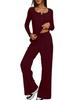 European & American Women's Solid Color Long-Sleeve Two-Piece Button Round Neck Pants Set