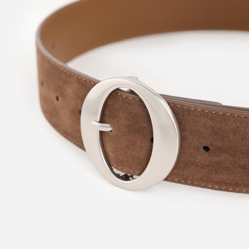 Women's French Retro Matte PU Wide Belt with Round Buckle