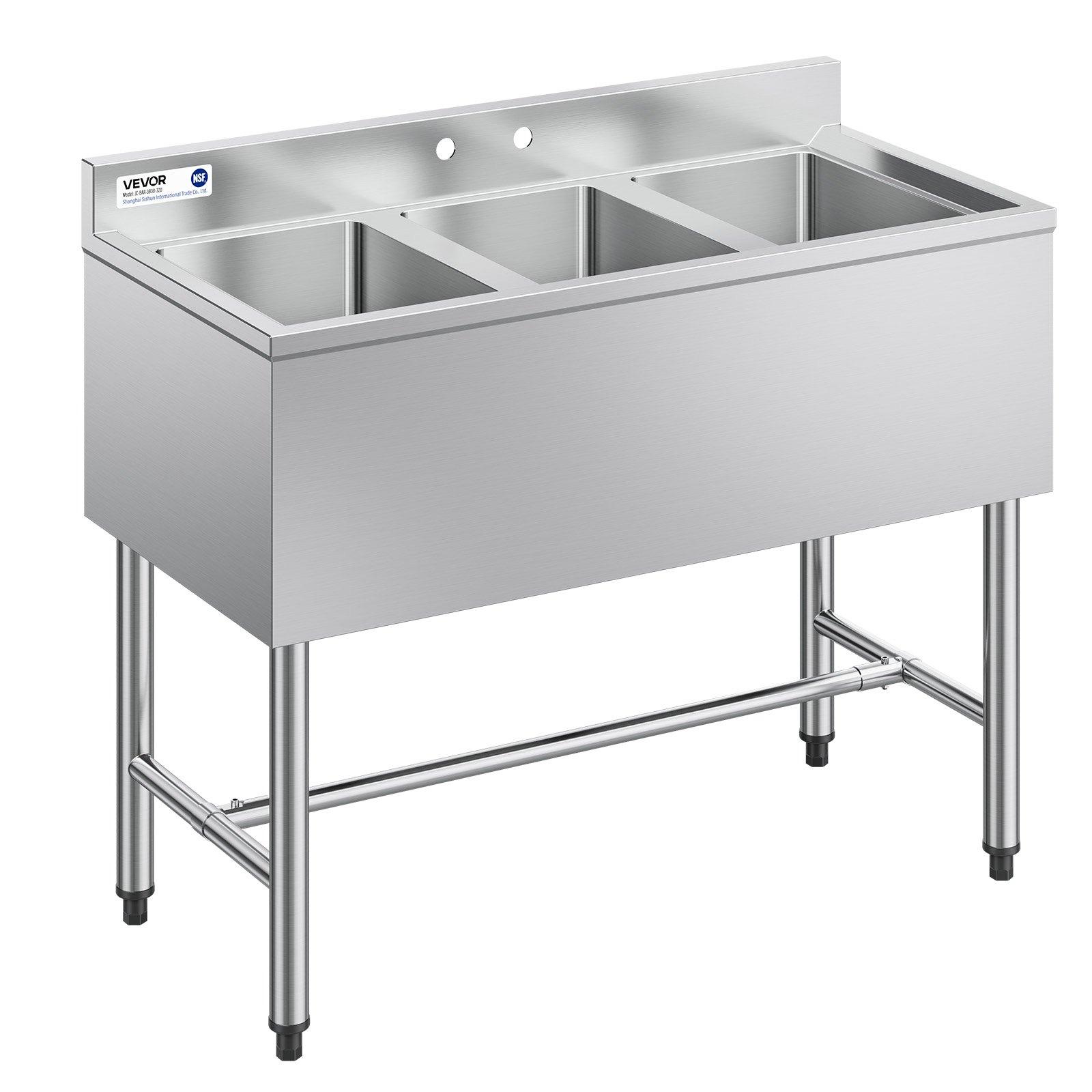 VEVOR 3 Compartment Sink, 18-Gauge 304