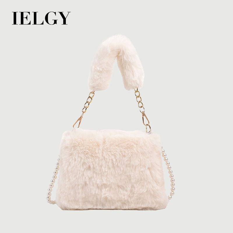 IELGY Plush Bag Autumn Winter Pearl Chain Crossbody Bag