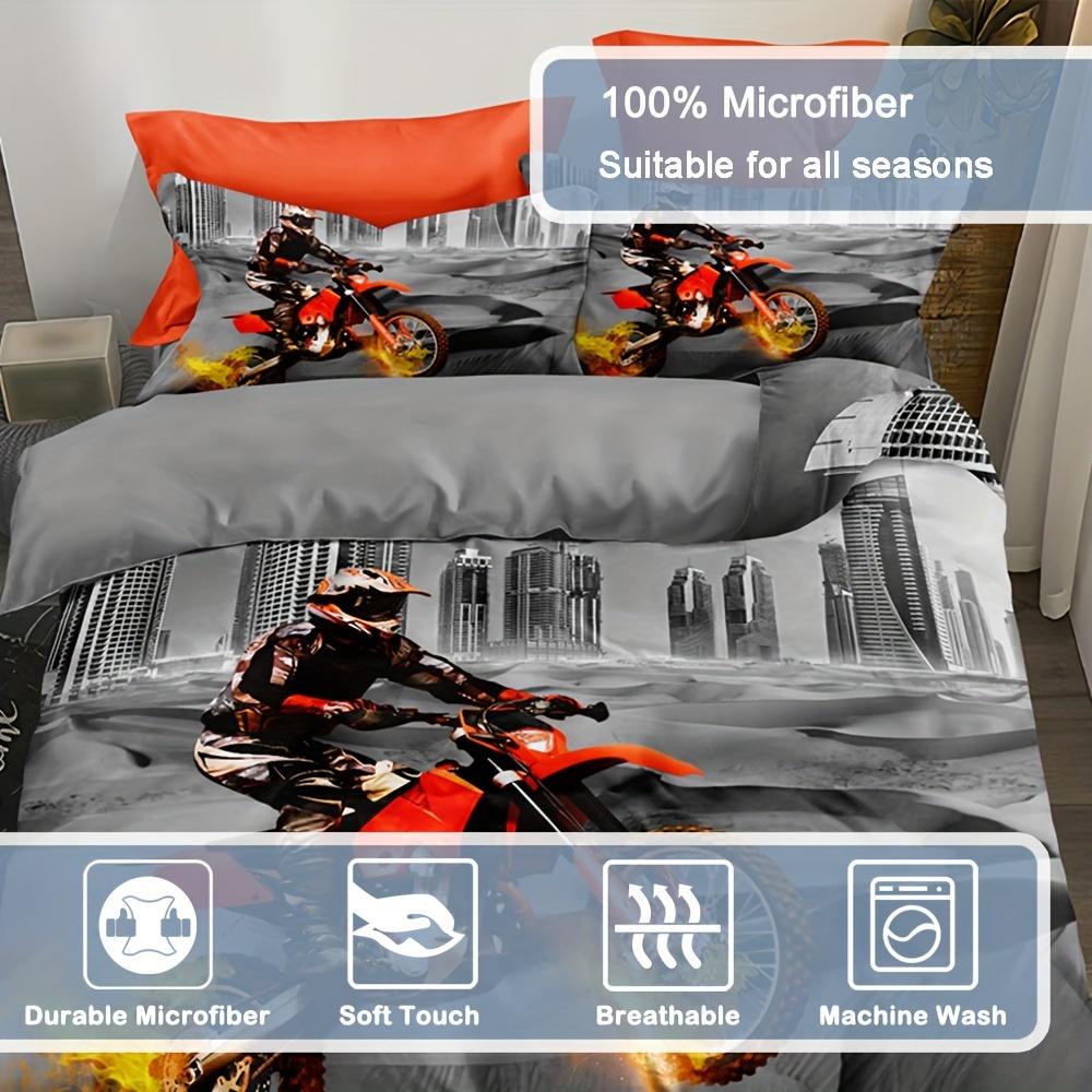 Desert Motorcycle Racing Duvet Cover Set - Breathable Soft Polyester Bedding with Zip Closure for All Seasons