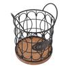 Coffee Pod Basket Decorative Round Wire Coffee Capsule Holder with Wooden Base for Cafe Kitchen Countertop