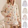 Women's V-Neck Cardigan Pajama Top Long Sleeve Thick Loose Fit Loungewear Sleep Shirt