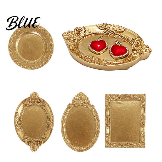 Resin Jewelry Tray Wear-Resistant Desktop European Pattern Embossed with Vintage Golden Gloss Organizer Decorative Gilded Finish for Candles