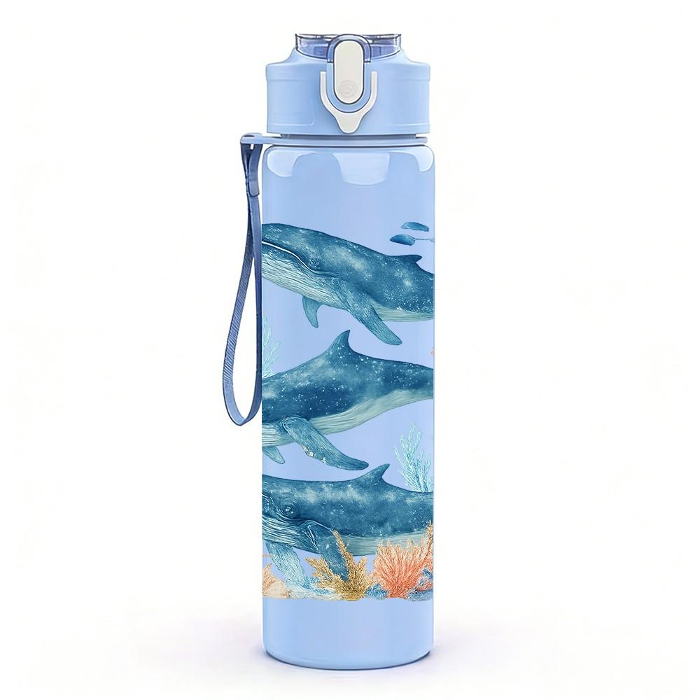1 PZ Tre Squali Gruppo di Nuoto Oceanico 750ml Colore Plastica Borraccia Sportiva Tappo Flip con Cannuccia Anti-perdita Adatta per Sport Ufficio Uso Domestico