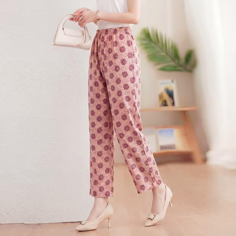 Haoyi Women's Mid-Aged Summer Straight-Leg Casual Pants