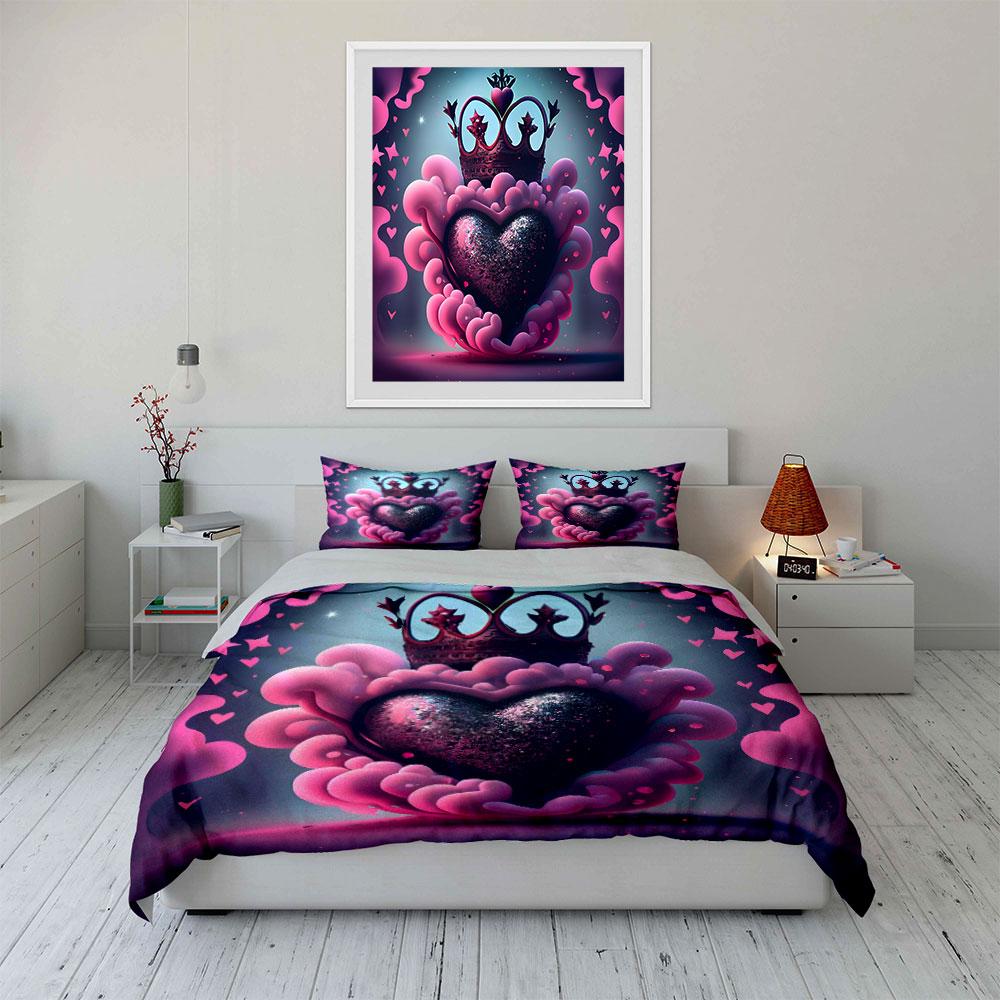 "Romantic Crown Heart Decor Set" Soft Skin-Friendly Bedding Set Includes 1 Duvet Cover And 2 Pillowcase Gift